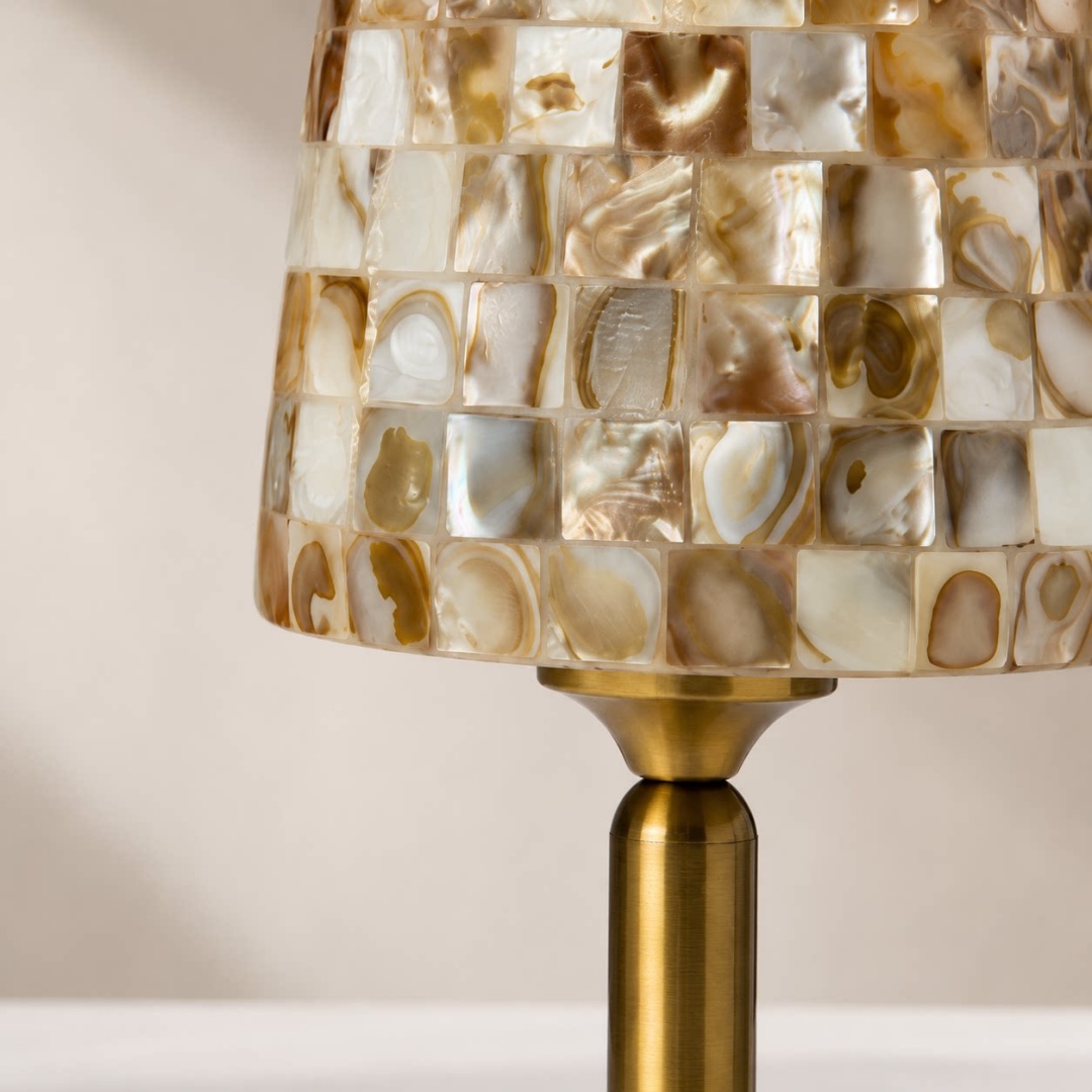 Detailed view of shell texture and metal stem