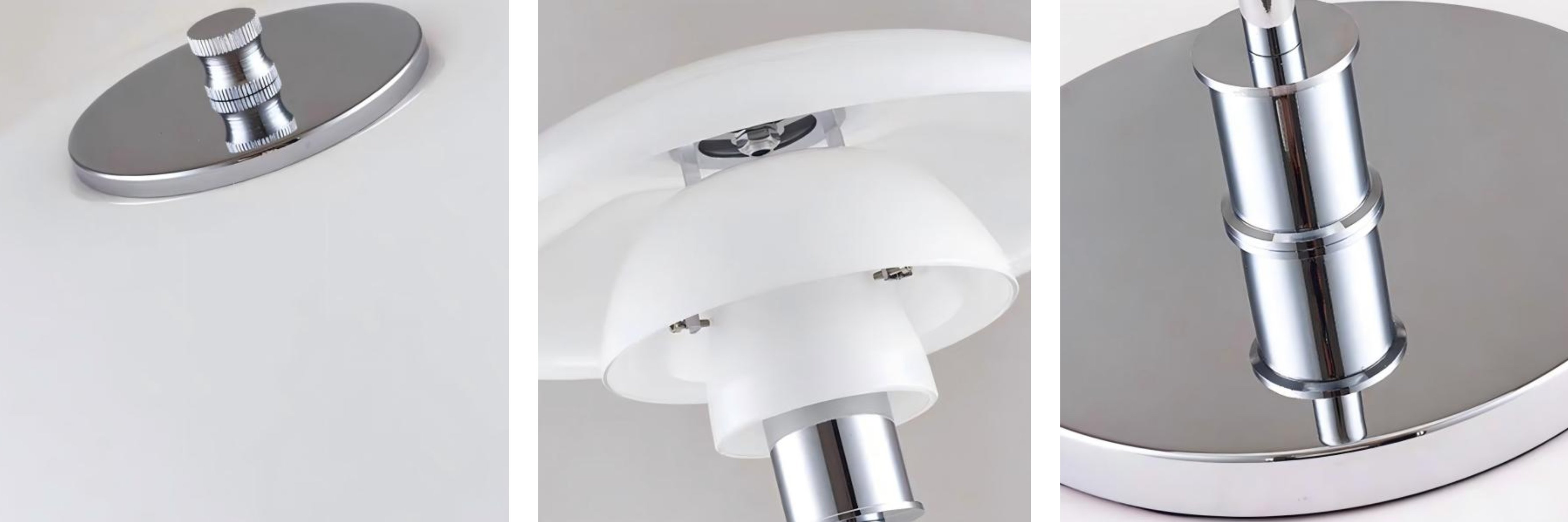 Close-up details of the PH 3/2 table lamp shade, glass and metal stem