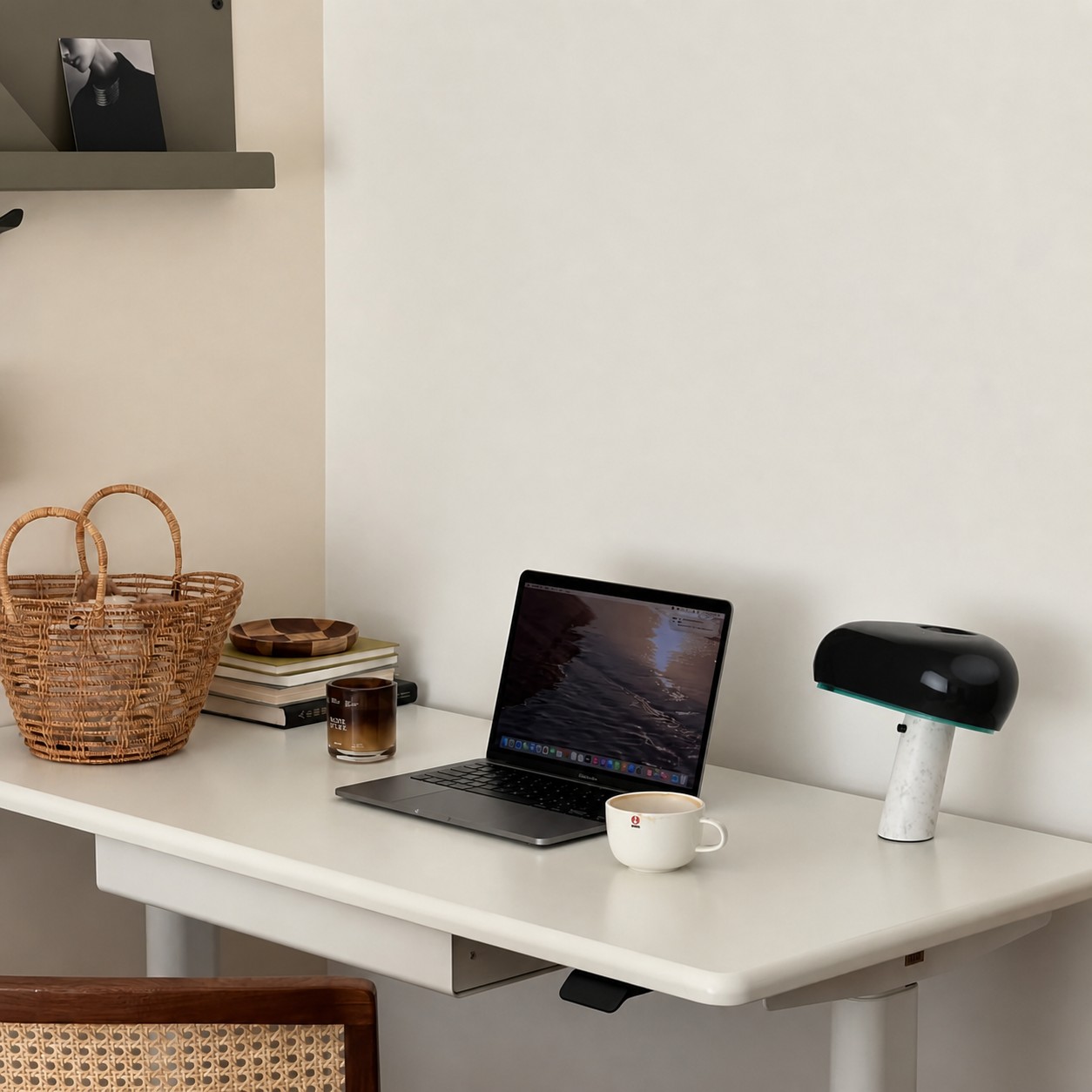 Black Mushroom Marble table lamp on a desk