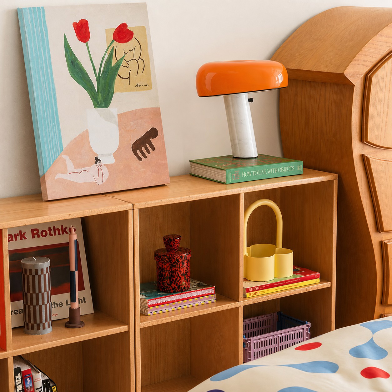 Orange Mushroom Marble table lamp in a reading nook