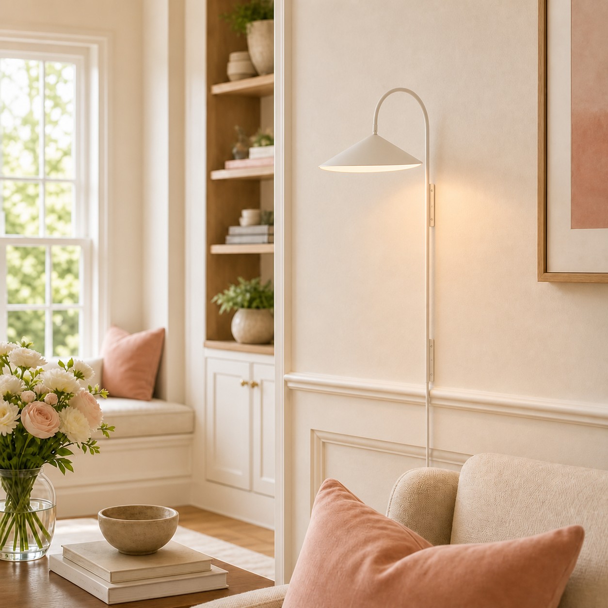 White Arum wall lamp beside a window