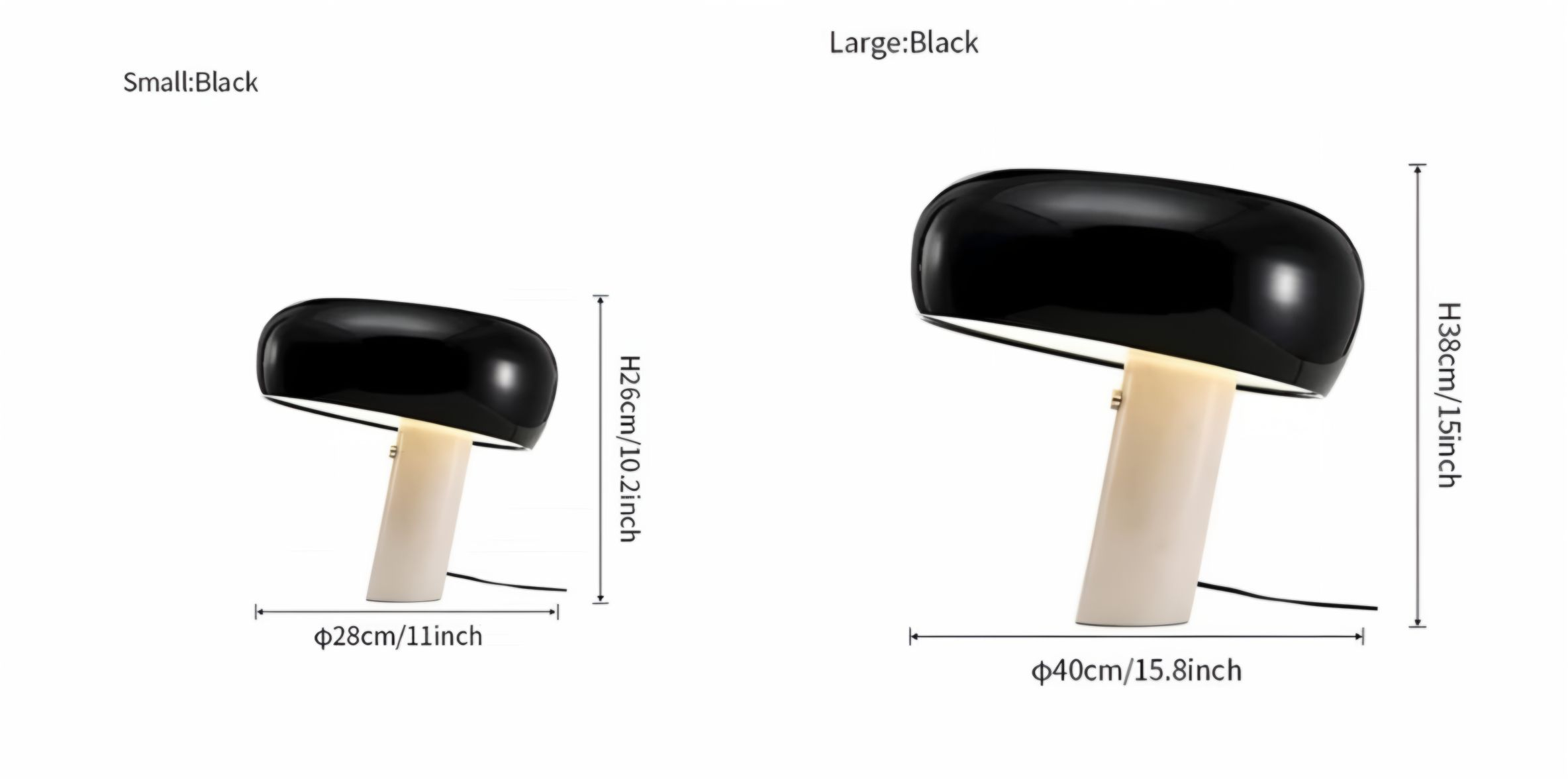 Mushroom Marble table lamp dimensions: diameter 28 cm by height 26 cm and diameter 40 cm by height 38 cm