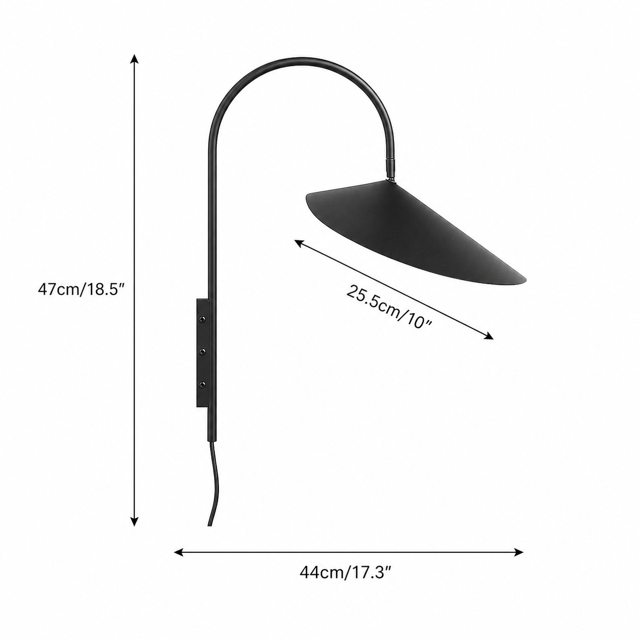 Arum short wall lamp dimensions: L 25.5 cm by W 44 cm by H 47 cm
