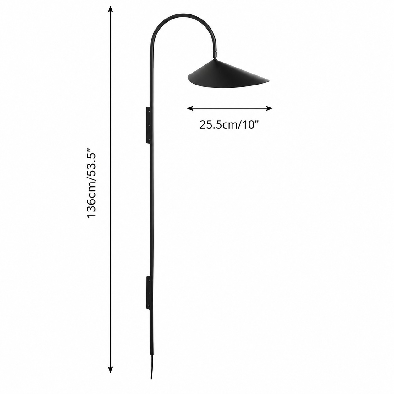 Arum tall wall lamp dimensions: L 25.5 cm by W 44 cm by H 136 cm