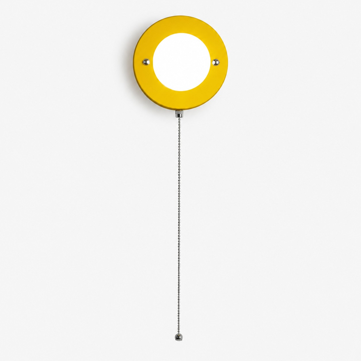 Yellow pull-chain round wall lamp
