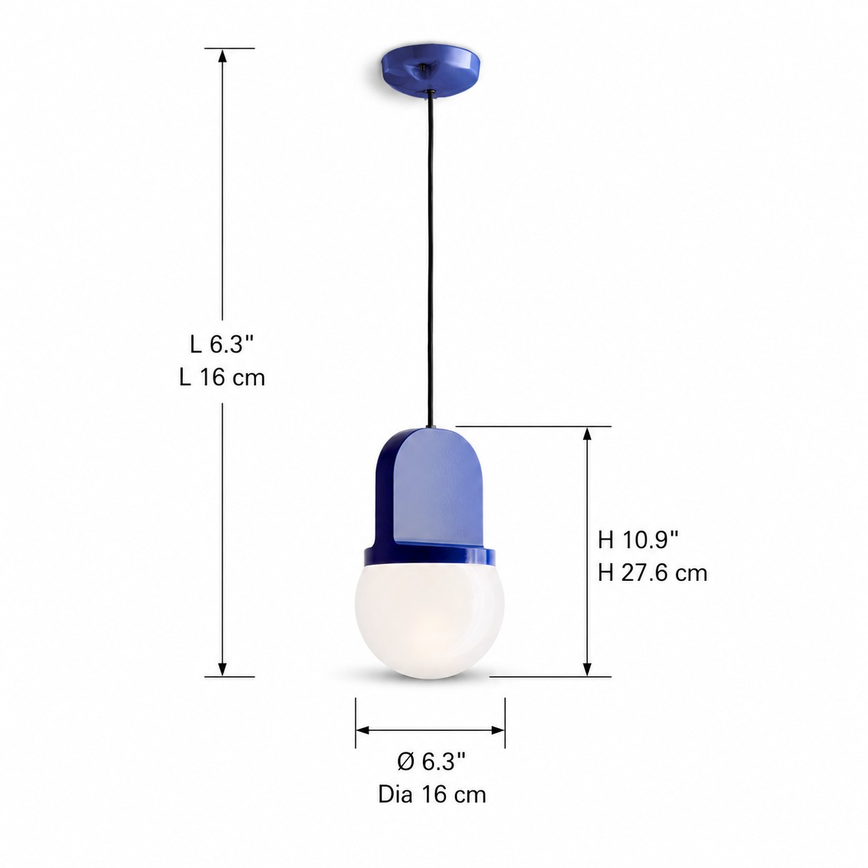 Pendant dimensions: 16 cm diameter and 27.6 cm high