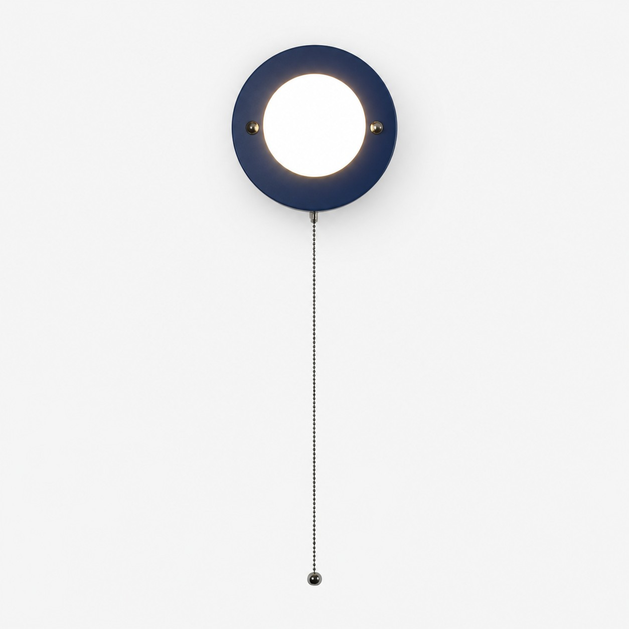 Navy blue pull-chain round wall lamp