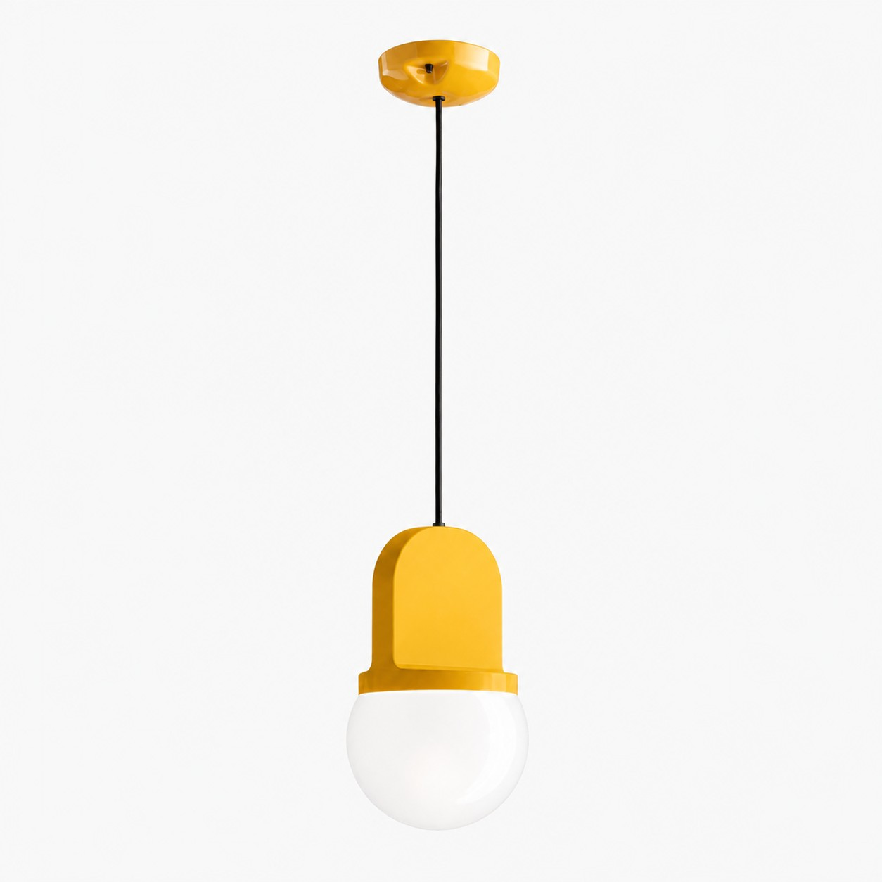 Yellow ceramic and blown glass pendant lamp