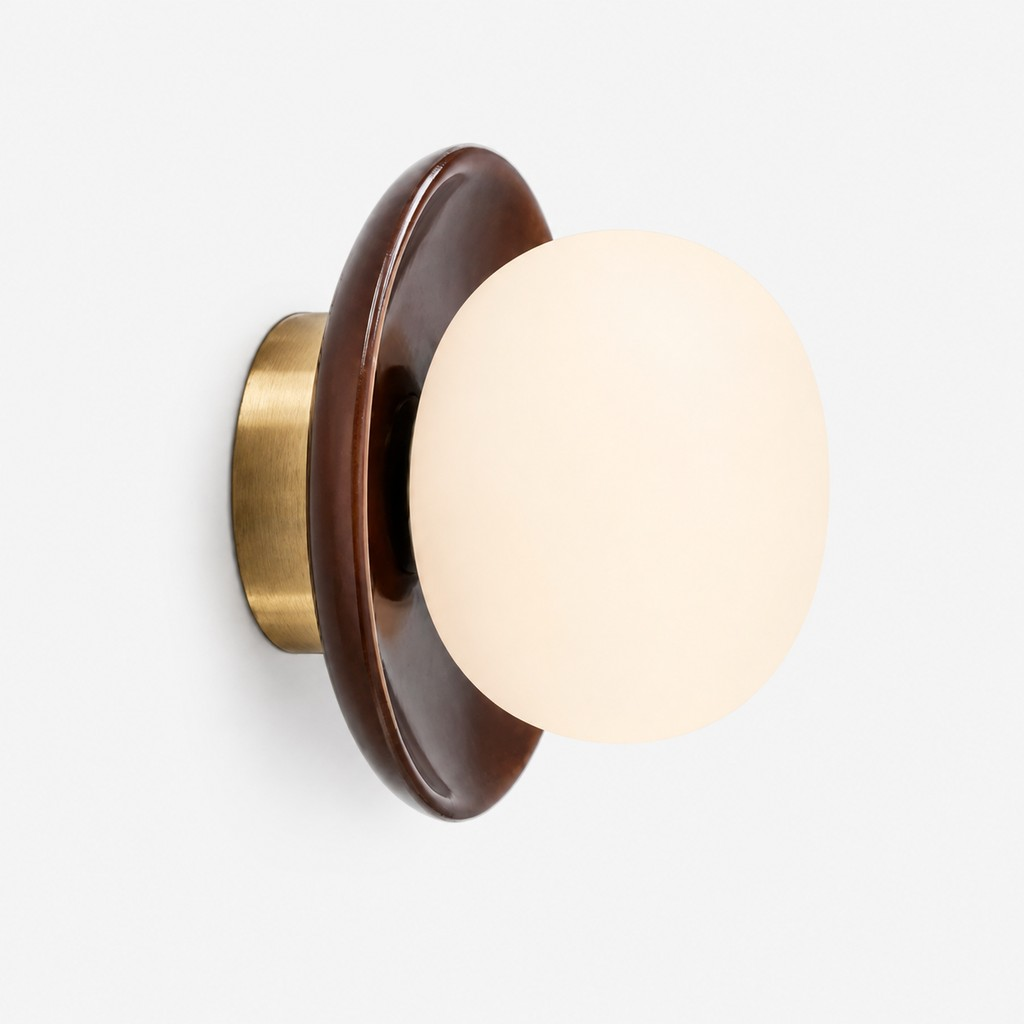 Walnut wall plate and opal glass globe profile