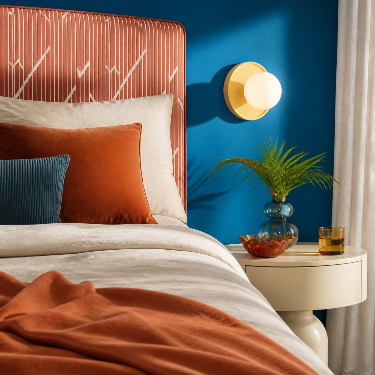 Yellow Solna wall light in a colourful bedroom