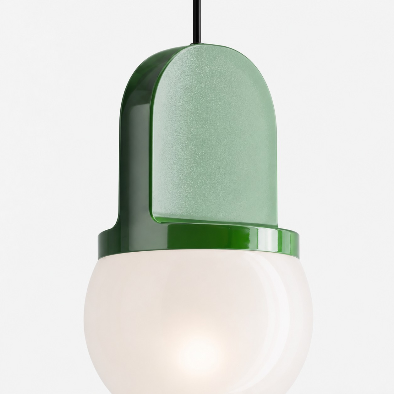 Green ceramic shade and satin glass globe detail