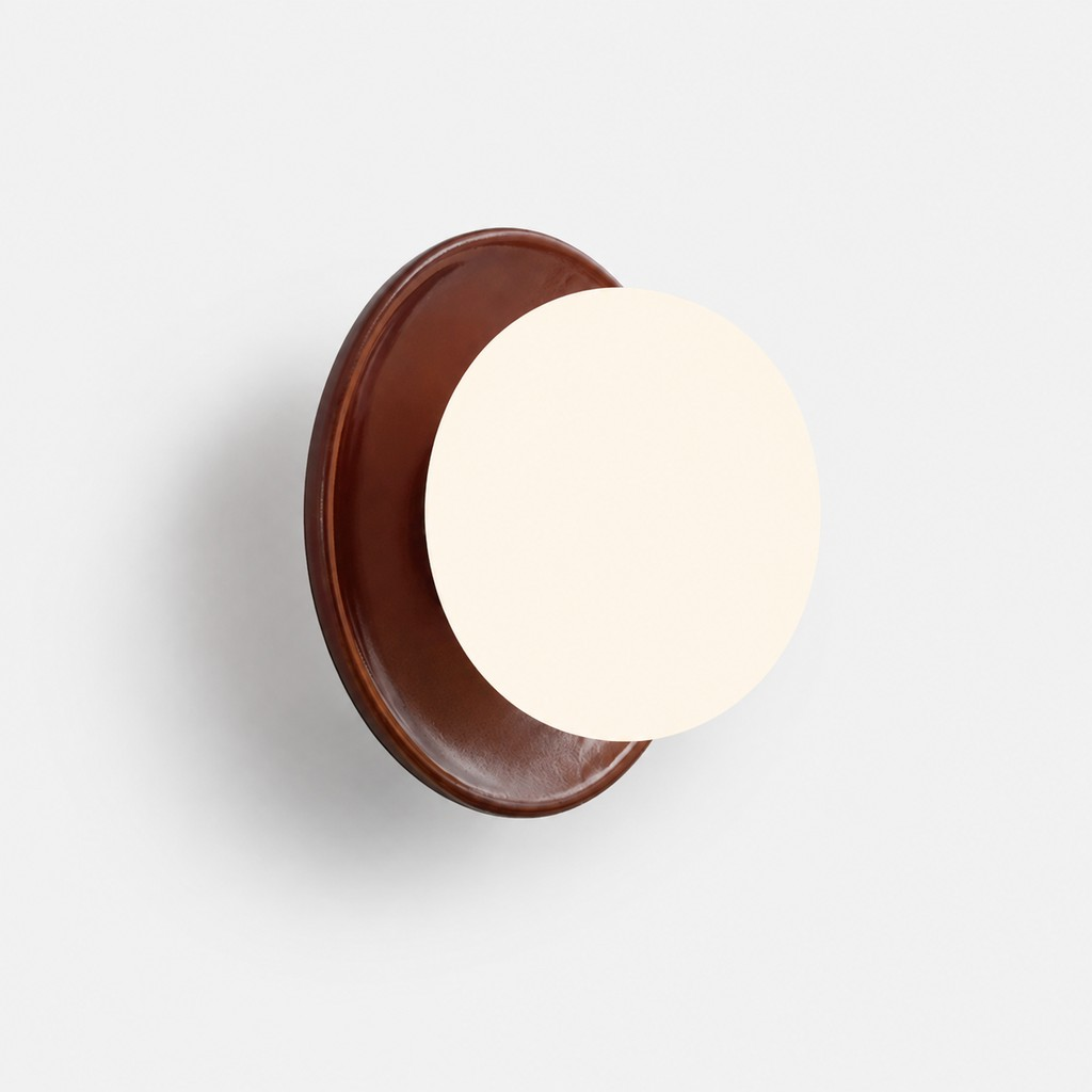 Walnut wood and opal glass globe wall lamp