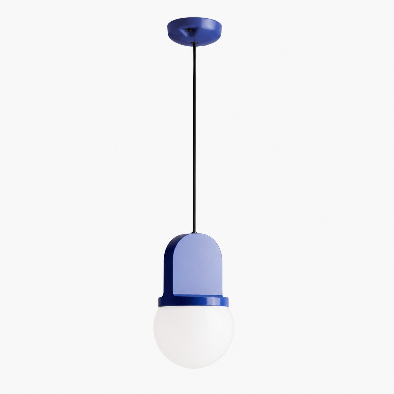 Blue ceramic and blown glass pendant lamp