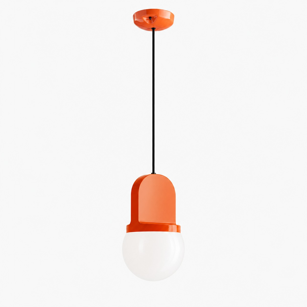 Orange ceramic and blown glass pendant lamp
