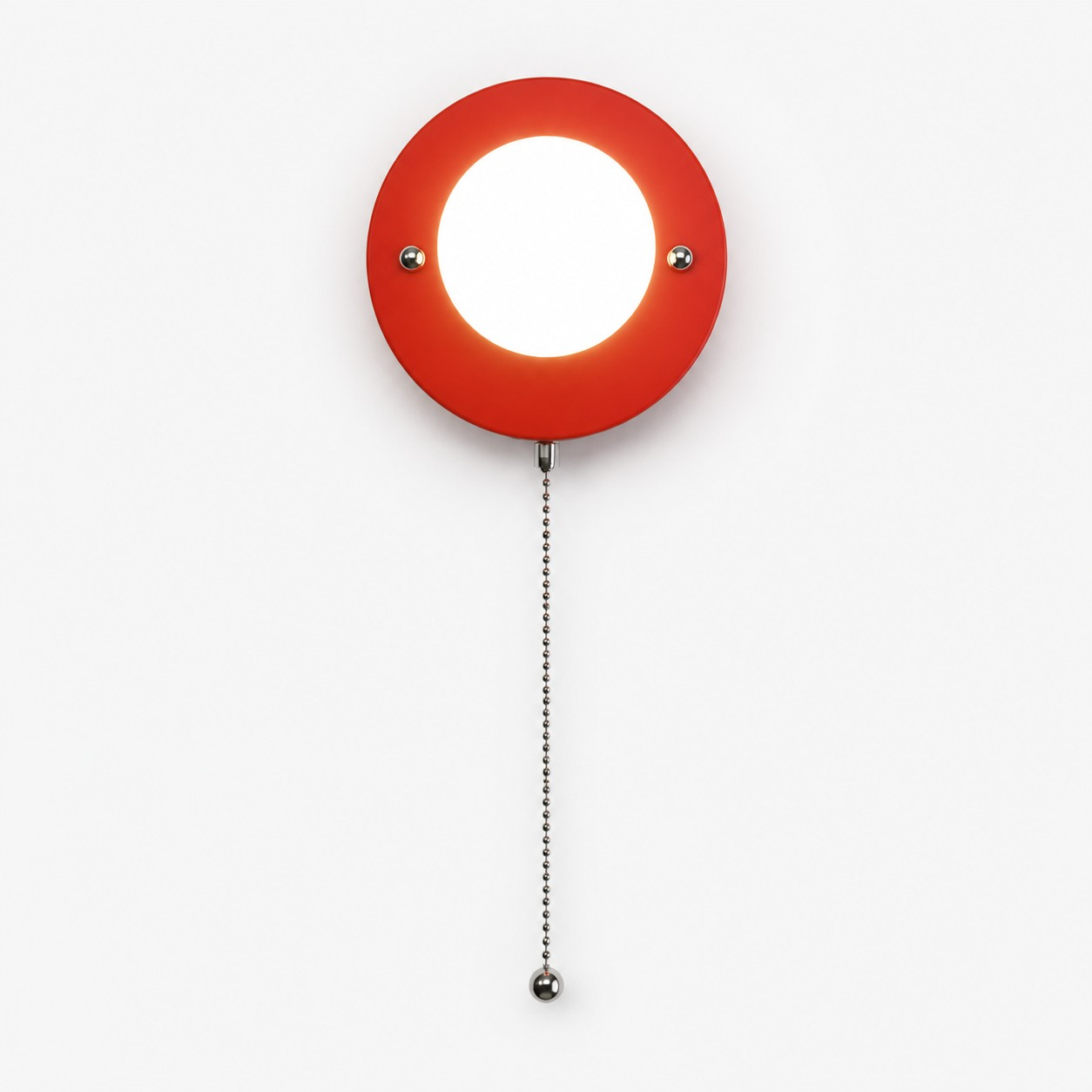 Red pull-chain round wall lamp