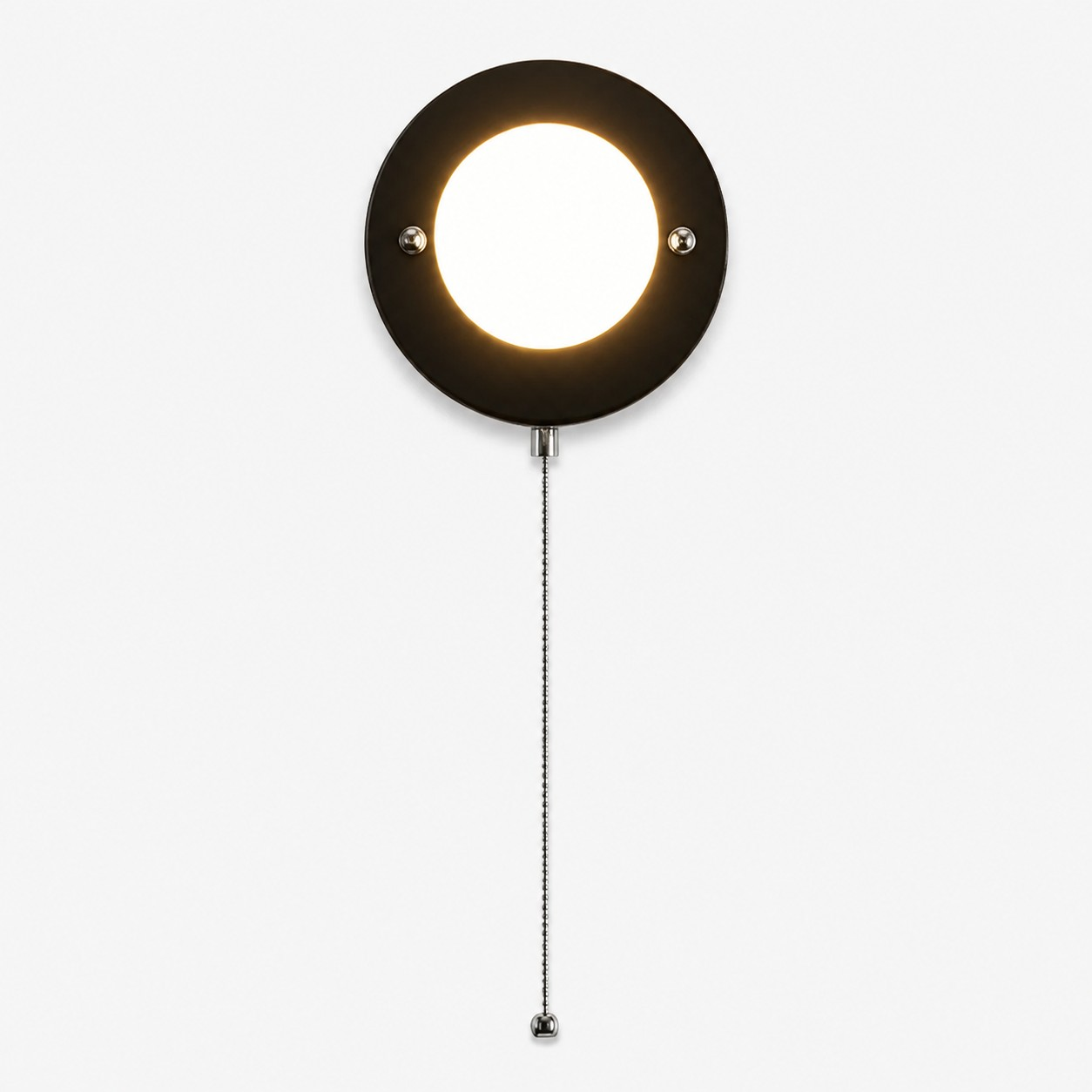 Black pull-chain round wall lamp