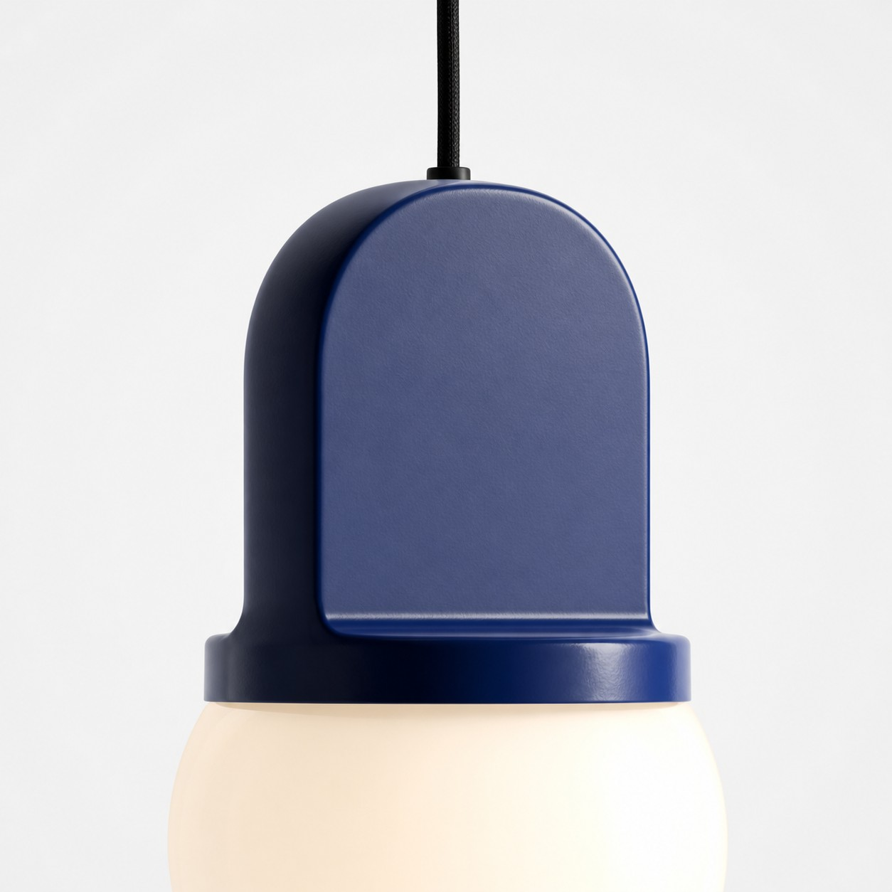 Blue ceramic shade and satin glass globe detail