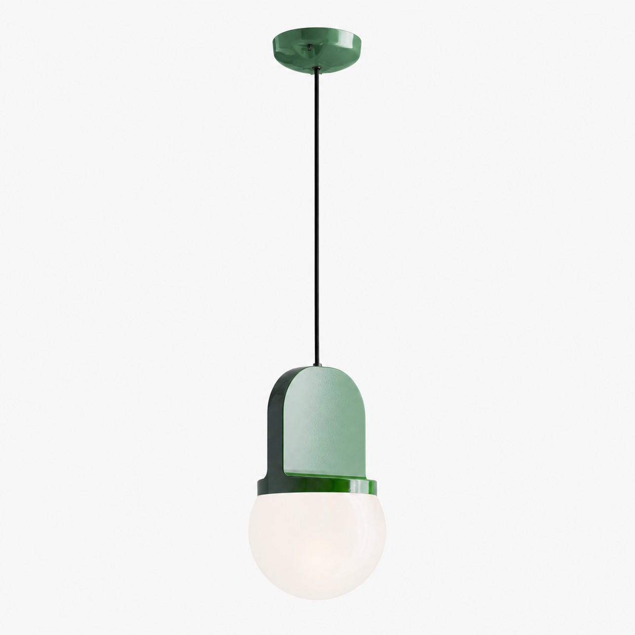 Green ceramic and blown glass pendant lamp