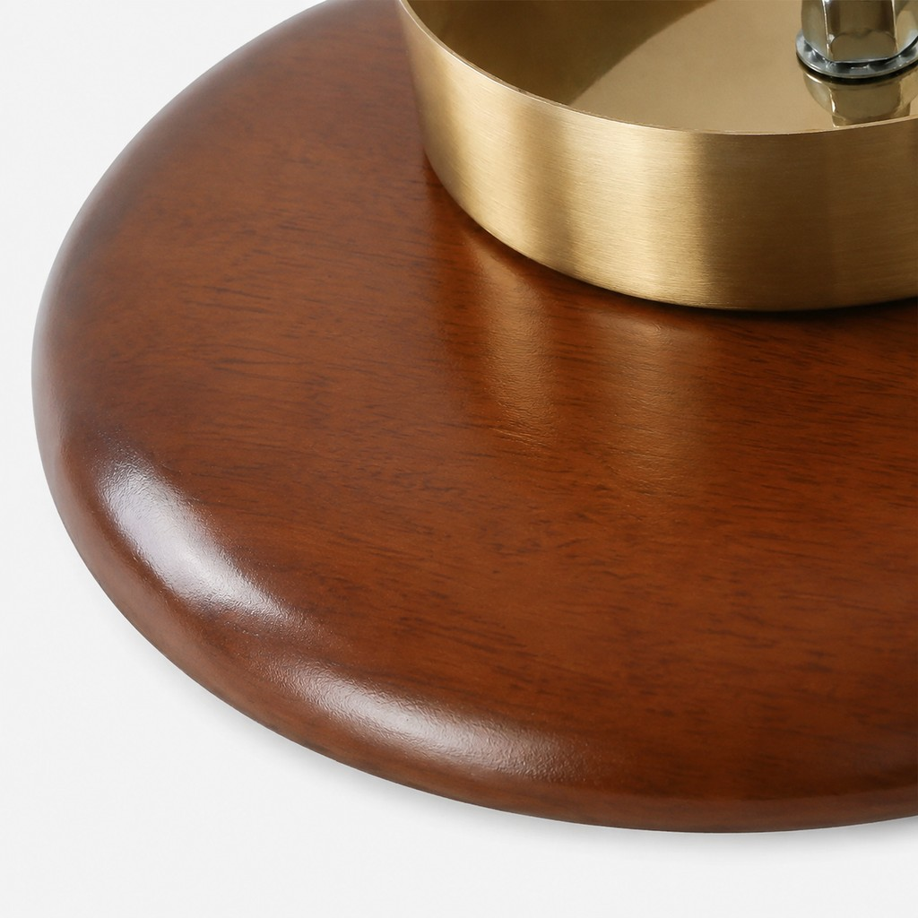 Wood grain and brushed metal mounting detail