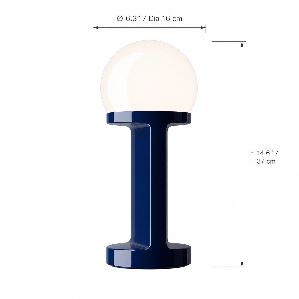 Globe table lamp dimensions, diameter 16 cm and height 37 cm