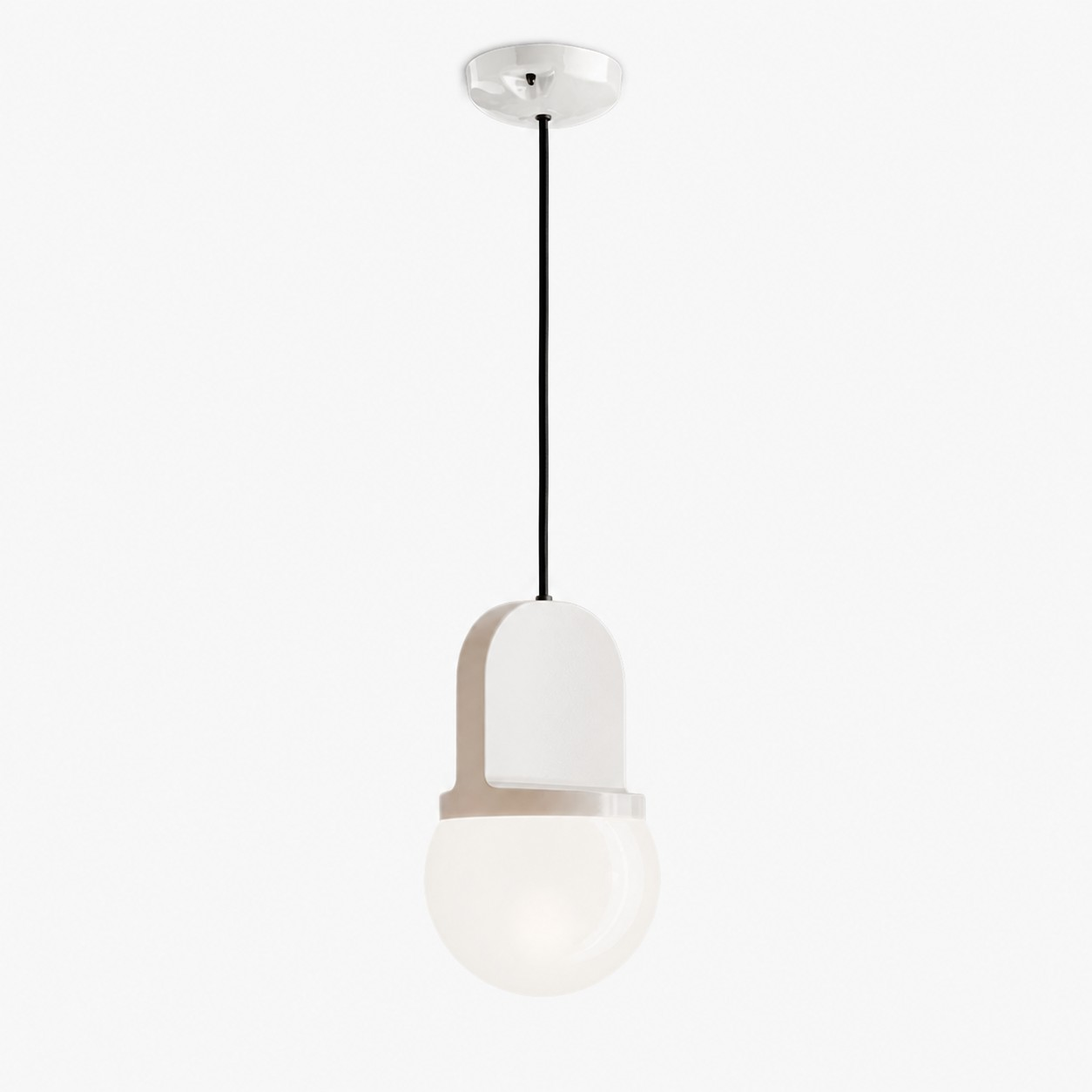 Cream ceramic and blown glass pendant lamp