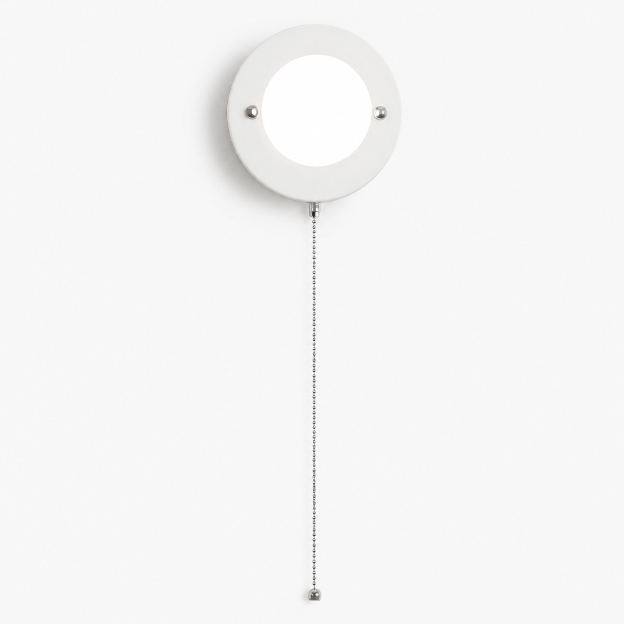 White pull-chain round wall lamp