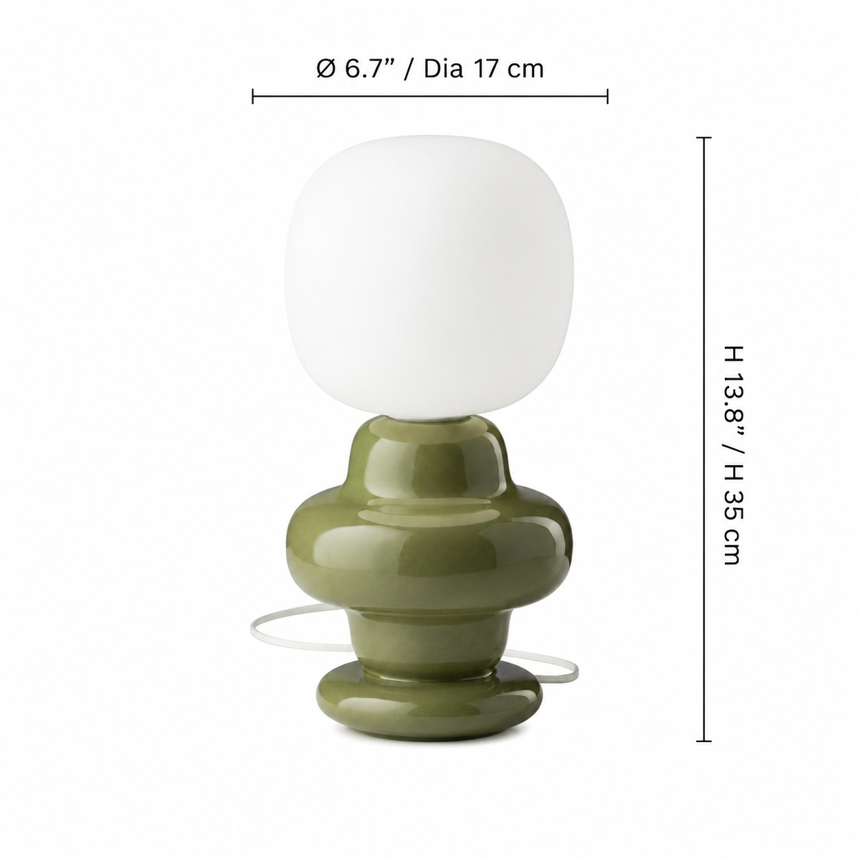 Sculptural globe table lamp dimensions, diameter 17 cm and height 35 cm