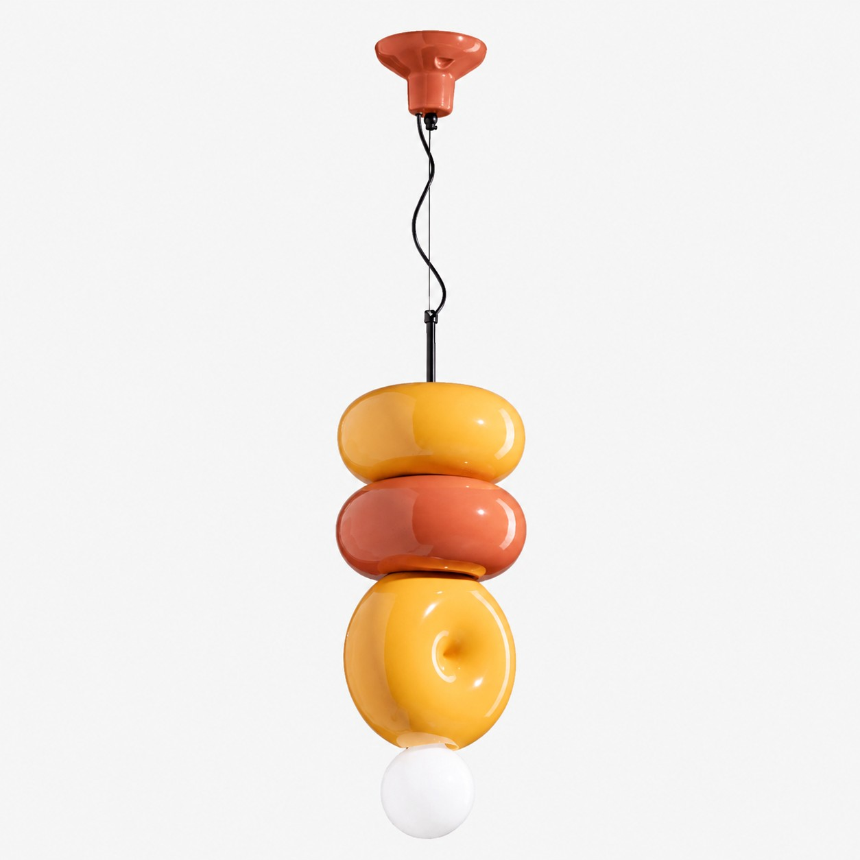 Complete orange and yellow sculptural ceramic pendant lamp