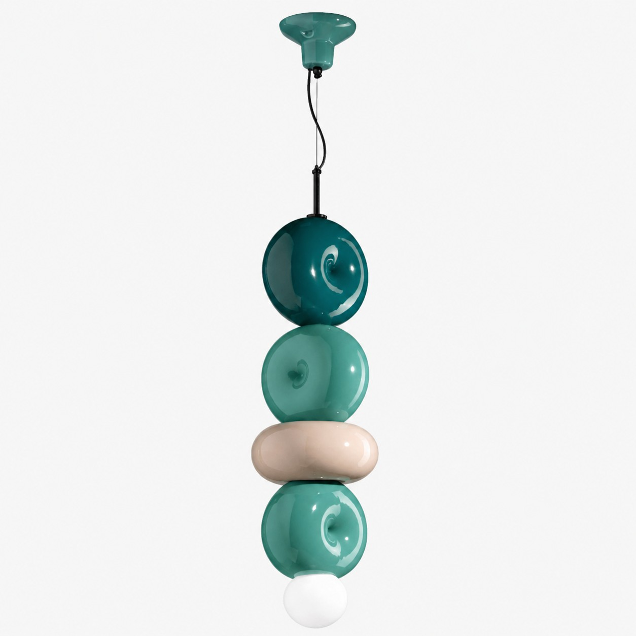 Complete teal and cream sculptural ceramic pendant lamp