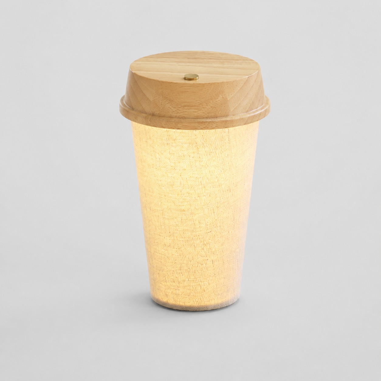 Natural Wood rechargeable coffee-cup table lamp front view