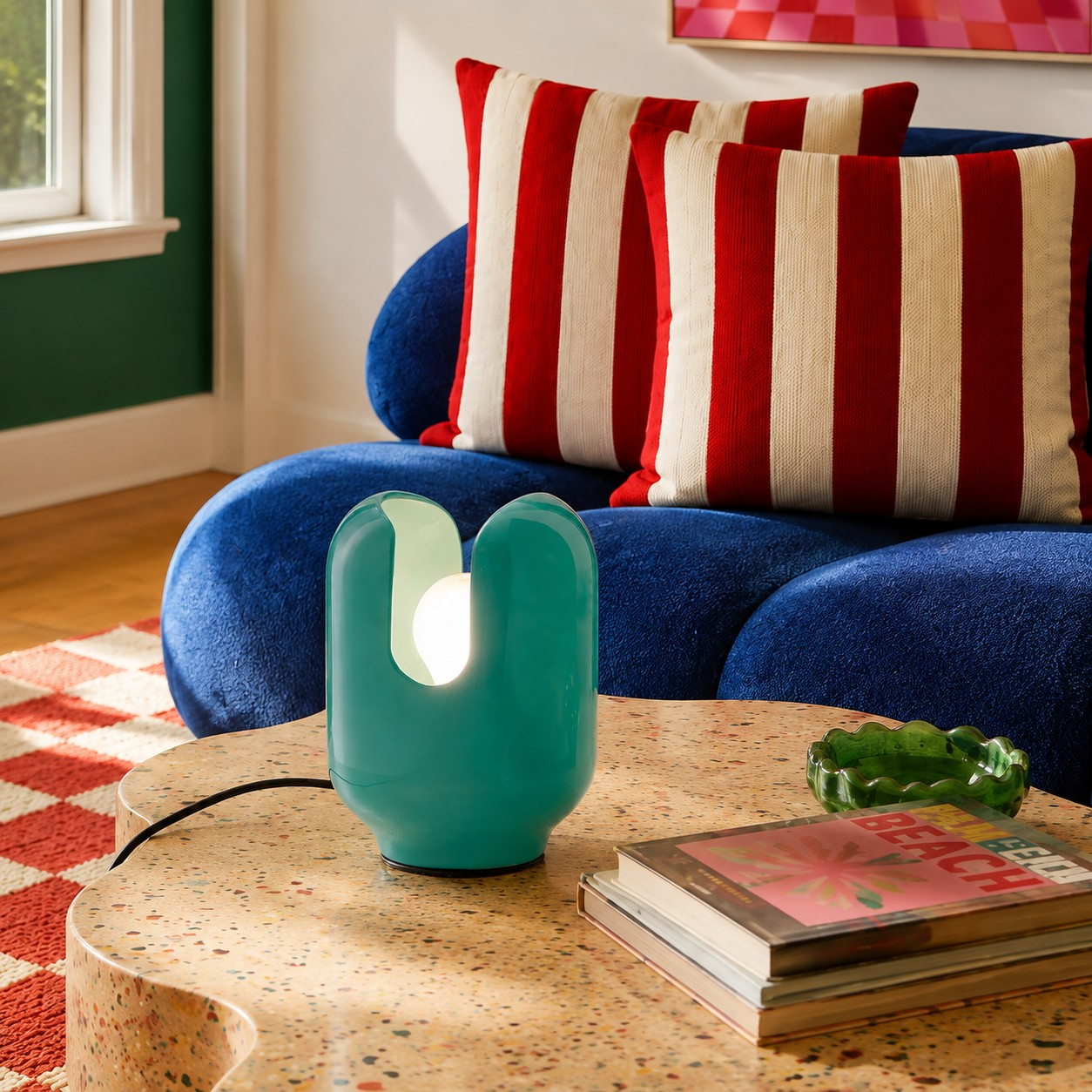 Turquoise BATUCADA table lamp in an interior