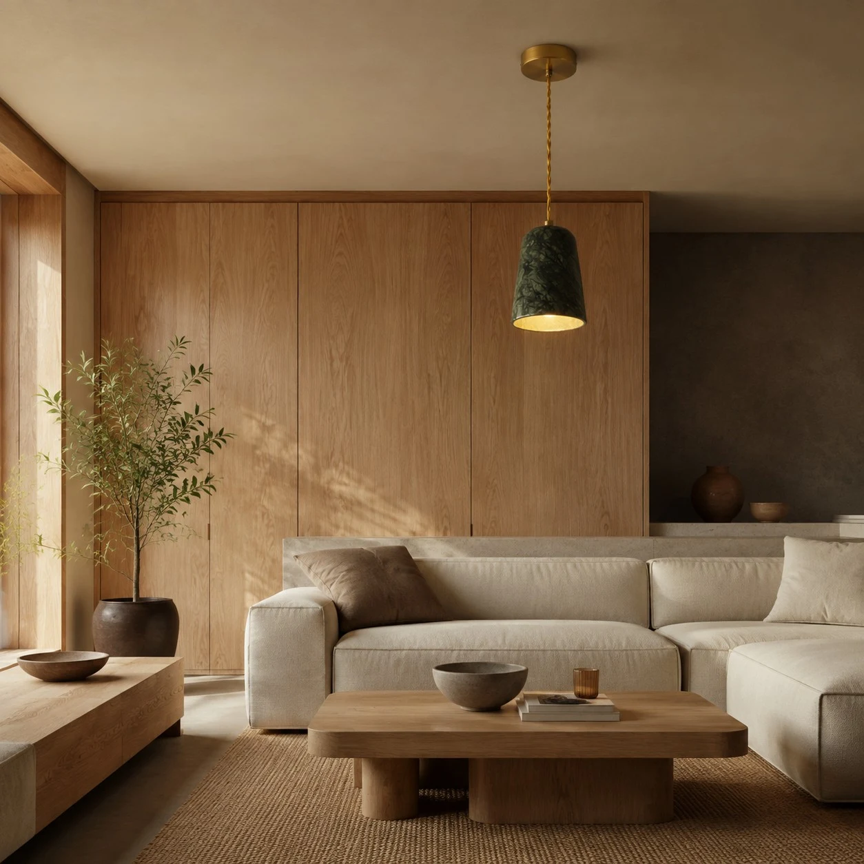 Pendant light illuminating a dining area