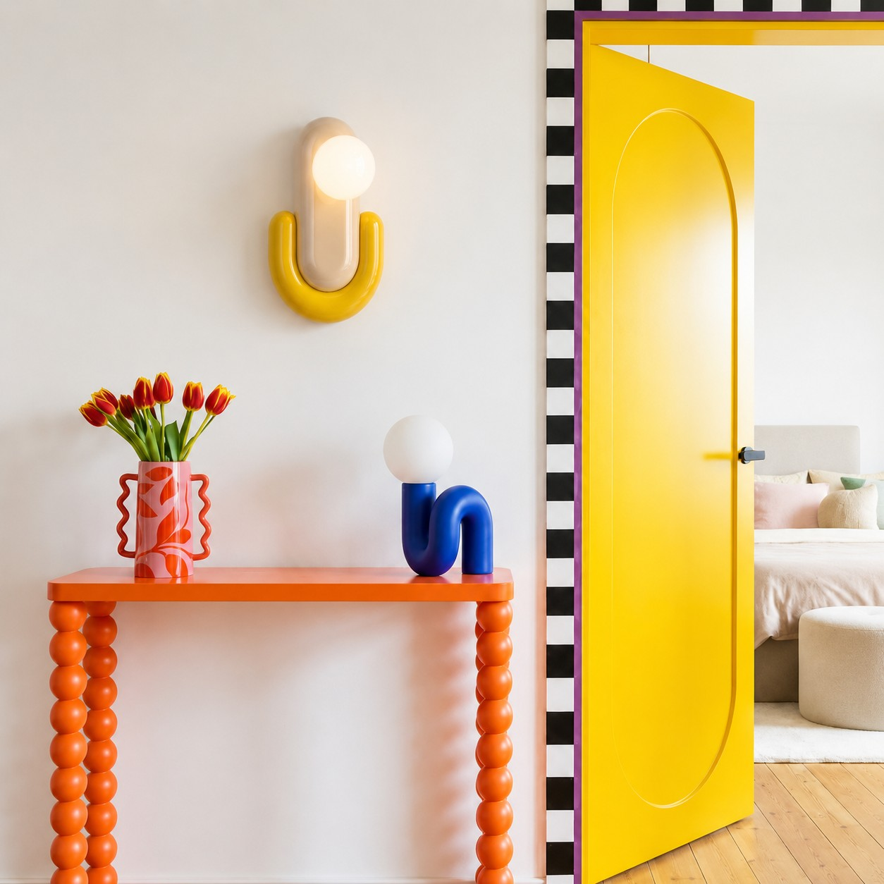 Eclair wall lamp in a colorful hallway
