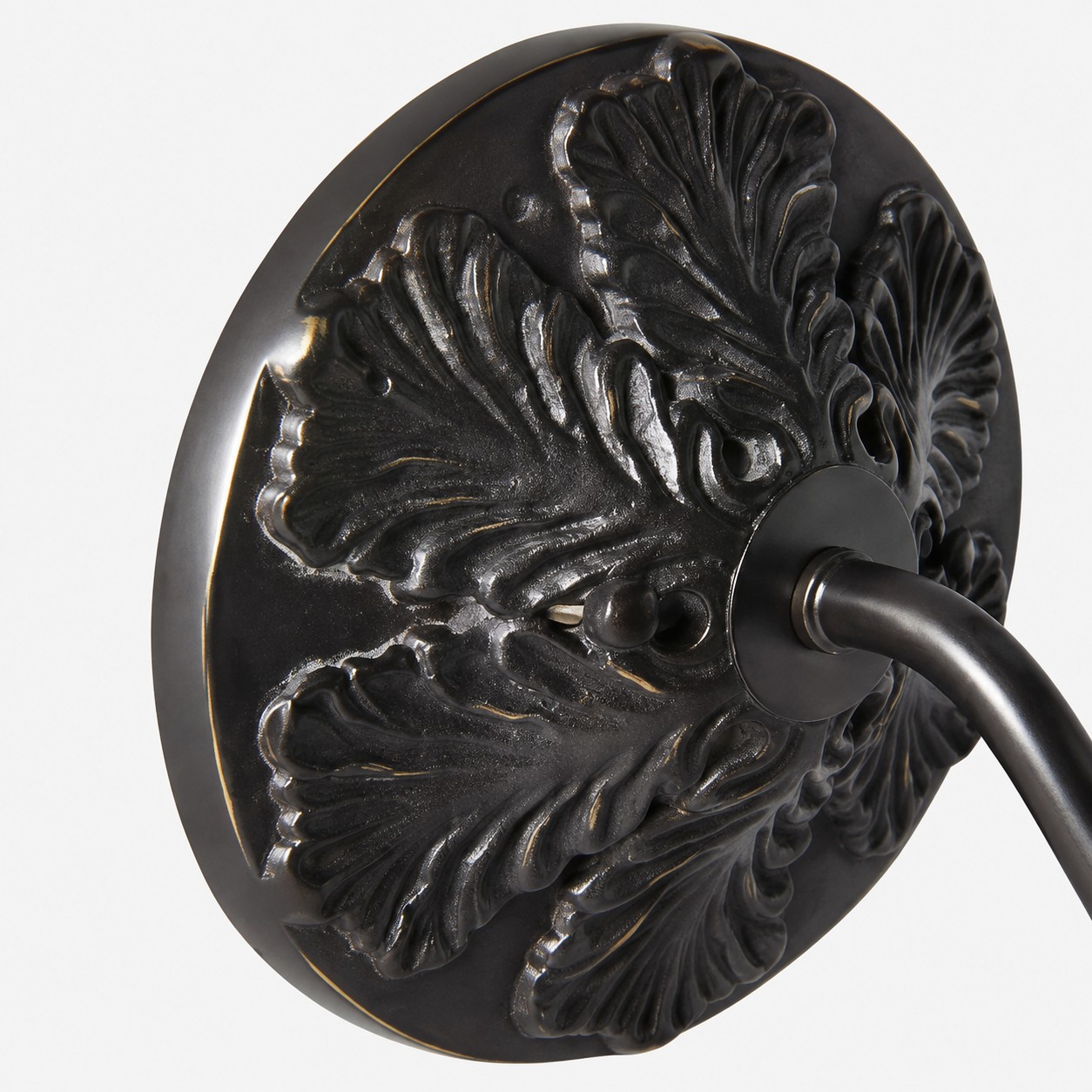 Black Eloise shade and brass pivot hardware detail