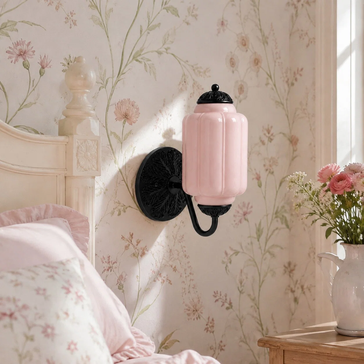 Black Eloise wall sconce above a home office desk
