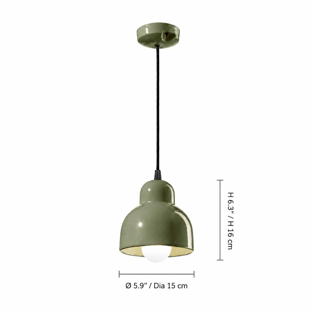 Pendant dimensions: diameter 15 cm and height 16 cm