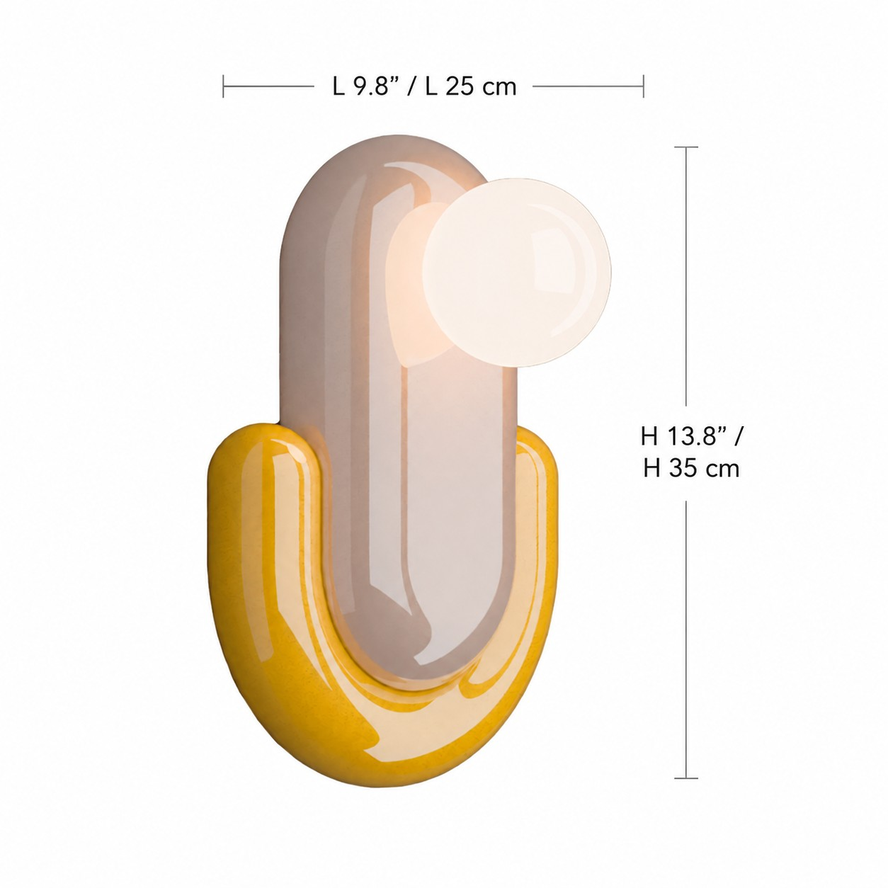 Eclair wall lamp dimensions, length 25 cm, height 35 cm and depth 17 cm