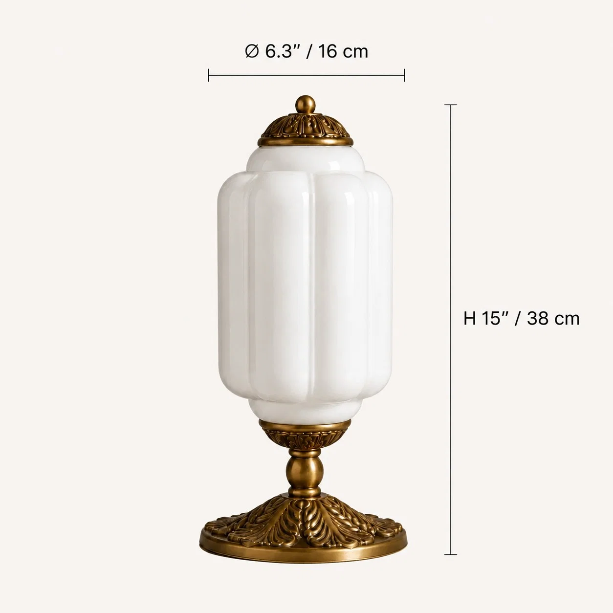 Eloise table lamp dimensions, diameter 16 cm and height 38 cm