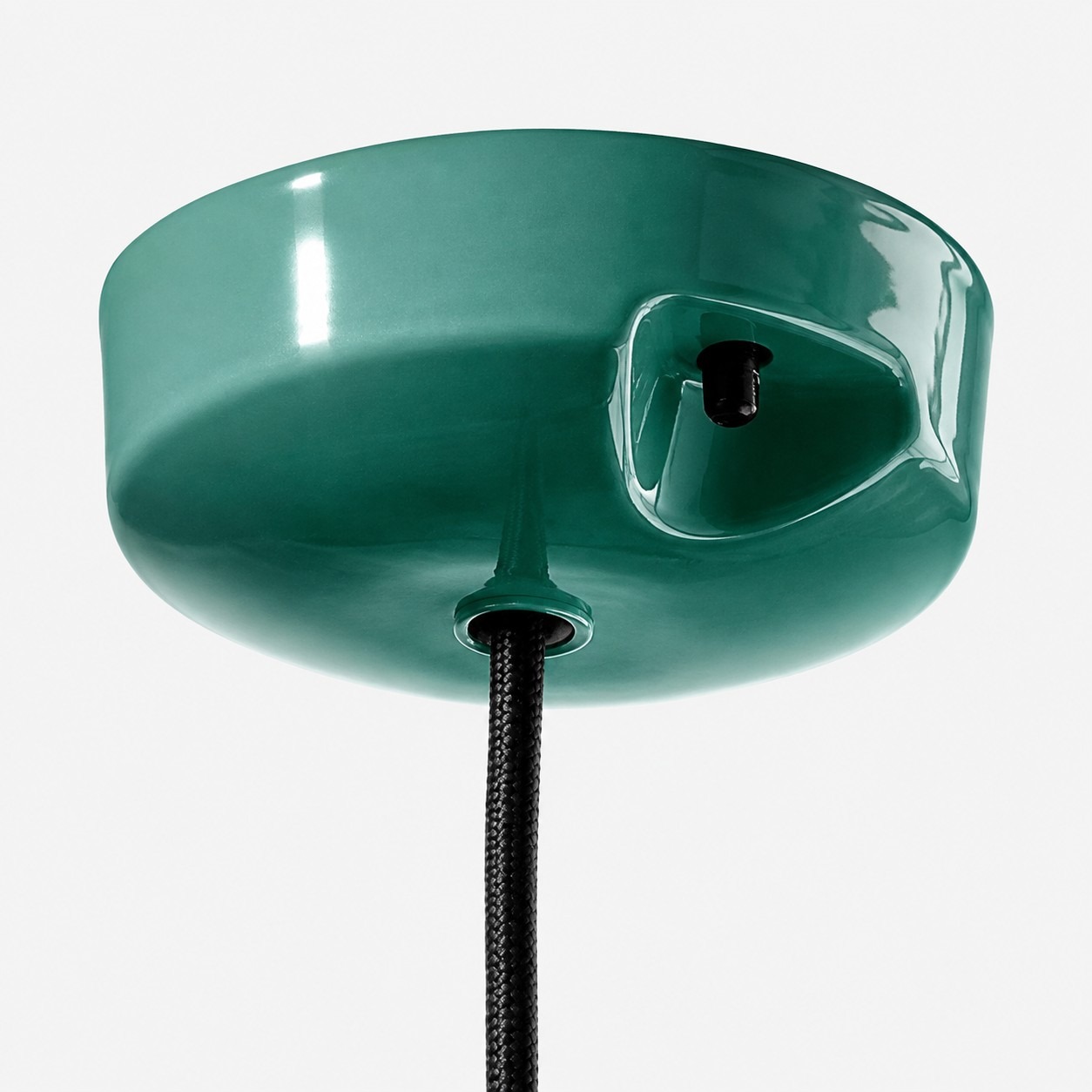 Ceramic canopy and black suspension cable detail