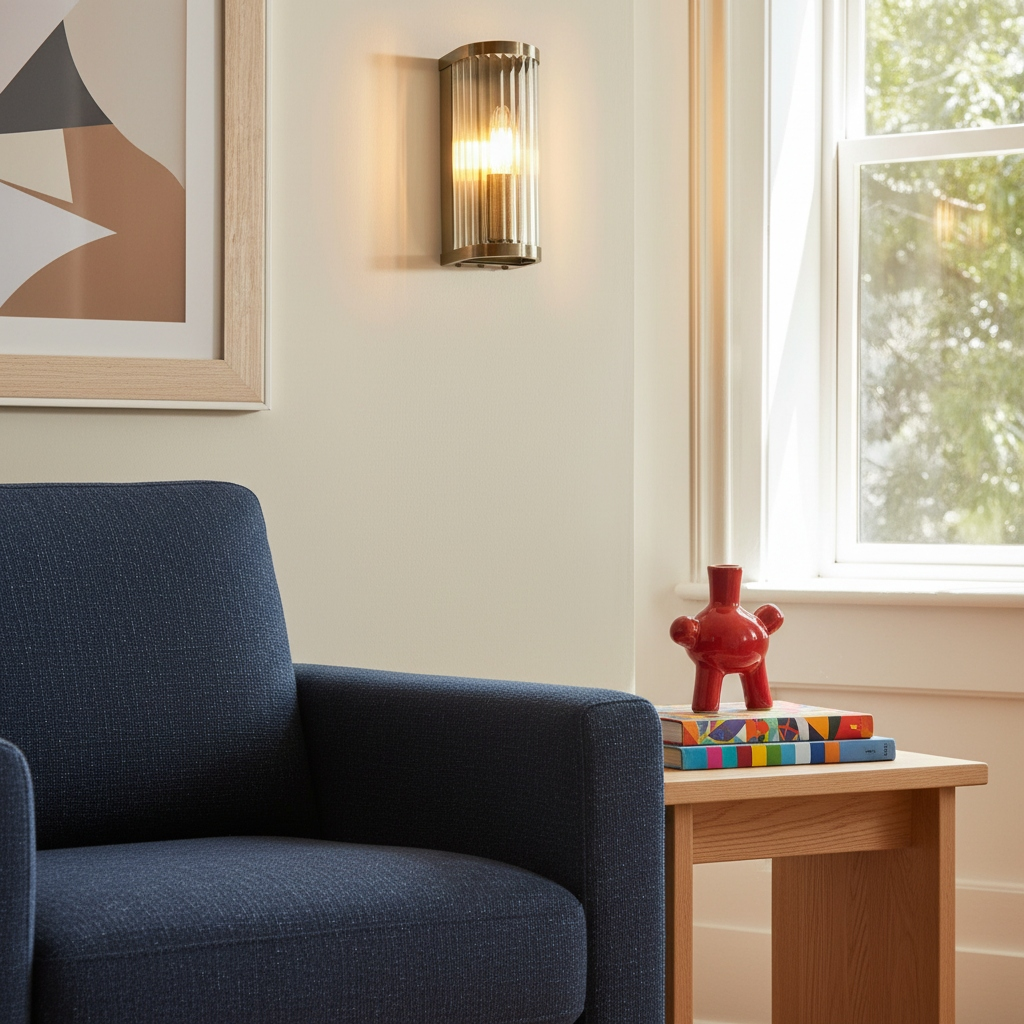 White RibGlow wall sconce casting focused bedside light