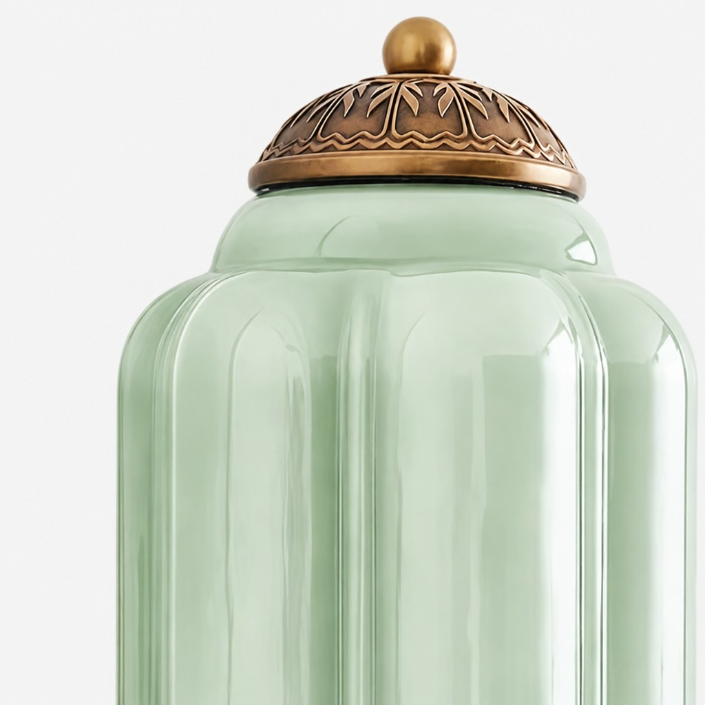 Mint glass shade and ornate brass top cap
