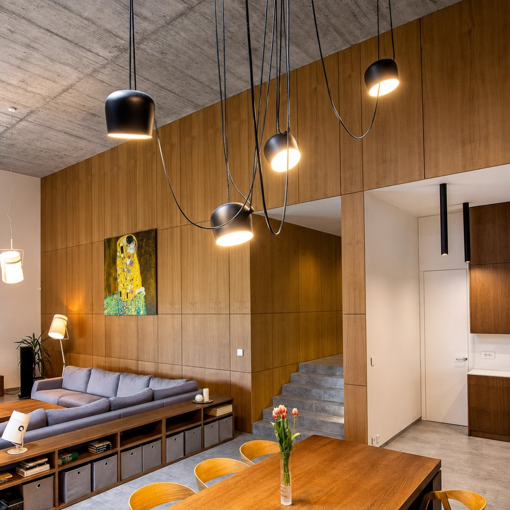 Purple Axiomorna pendant in a dining room