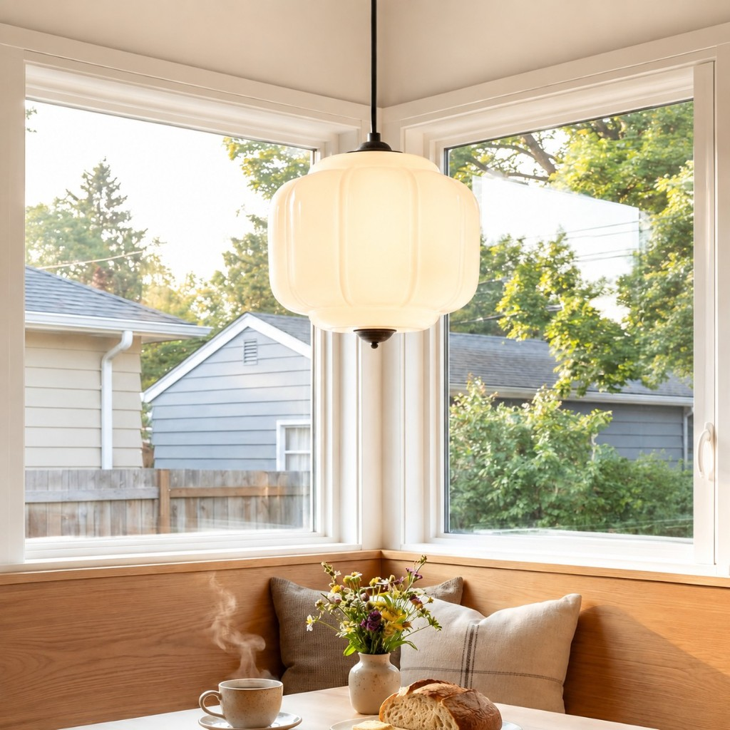 White Eloise glass pendant lamp in a breakfast nook