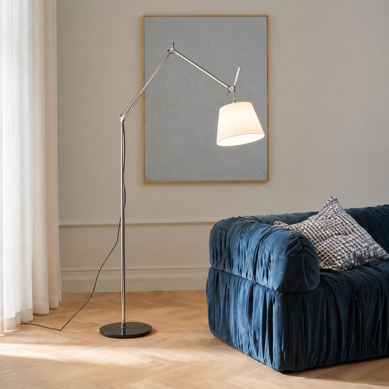Floor lamp beside a sofa