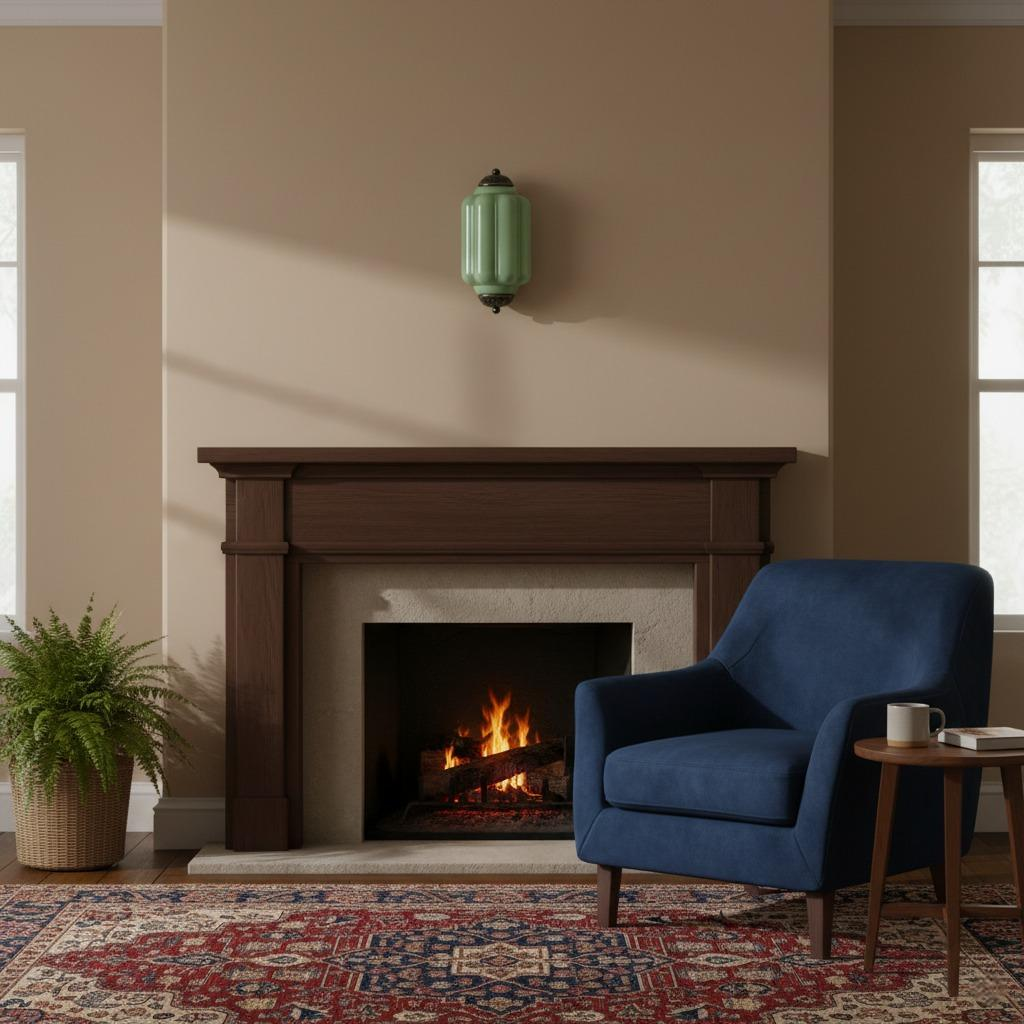 Green Eloise glass wall lamp above a fireplace
