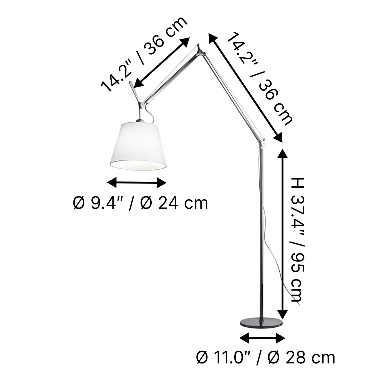 Dimensions for 24 cm shade