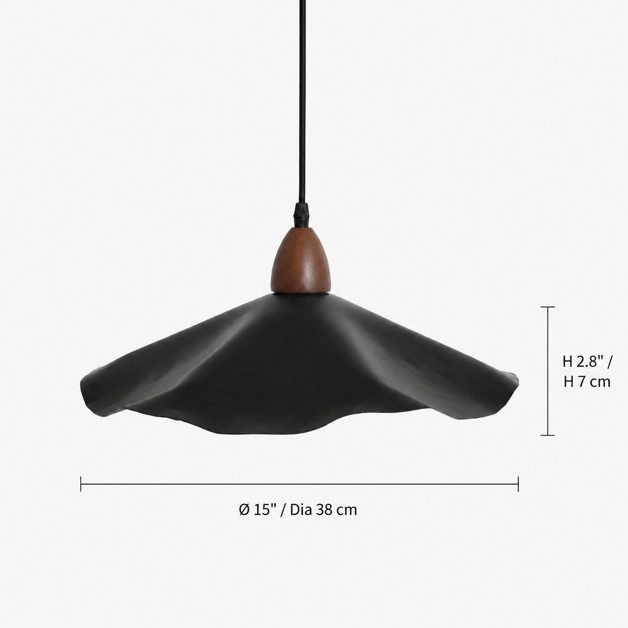Wavy pendant light dimensions, diameter 38 cm and height 7 cm