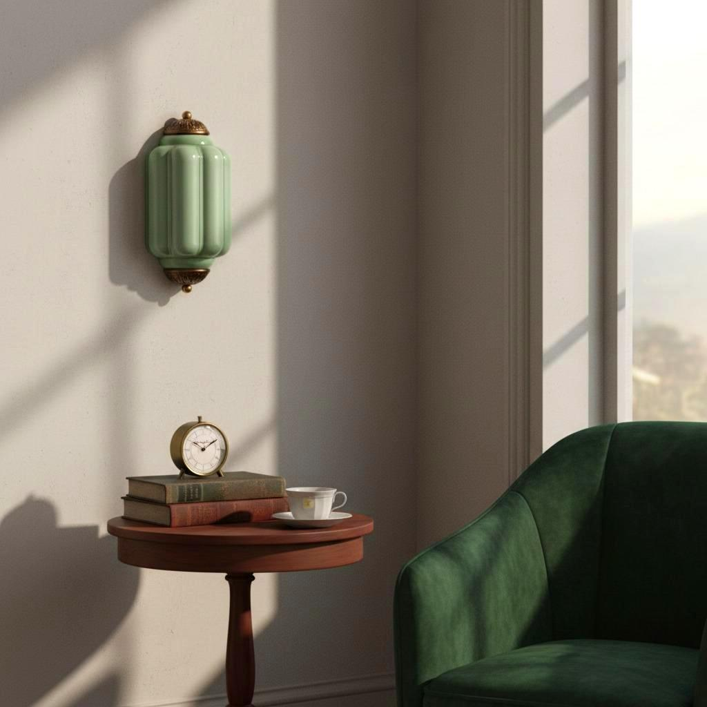 Green Eloise glass wall lamp with brass caps