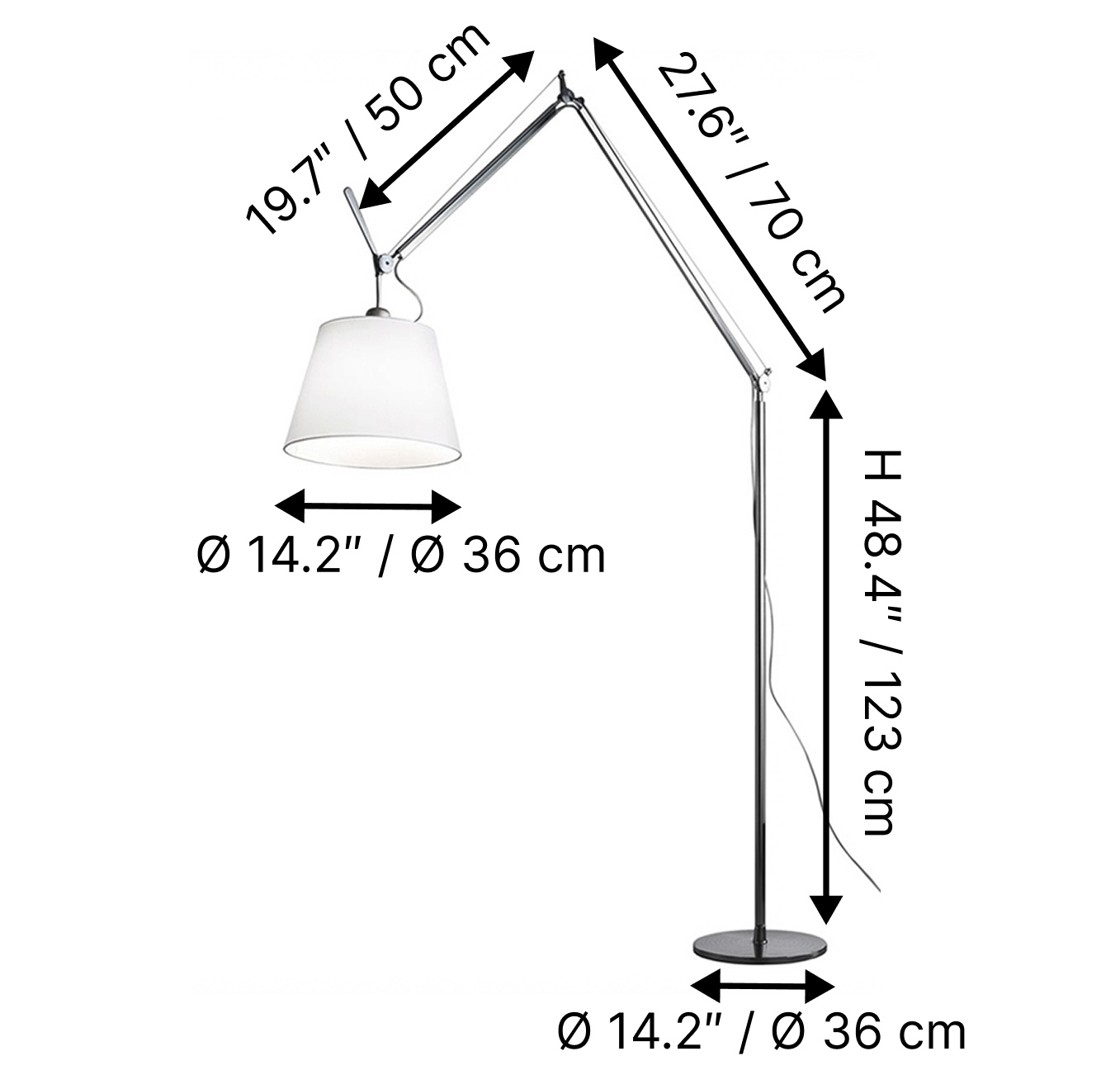 Dimensions for 36 cm shade