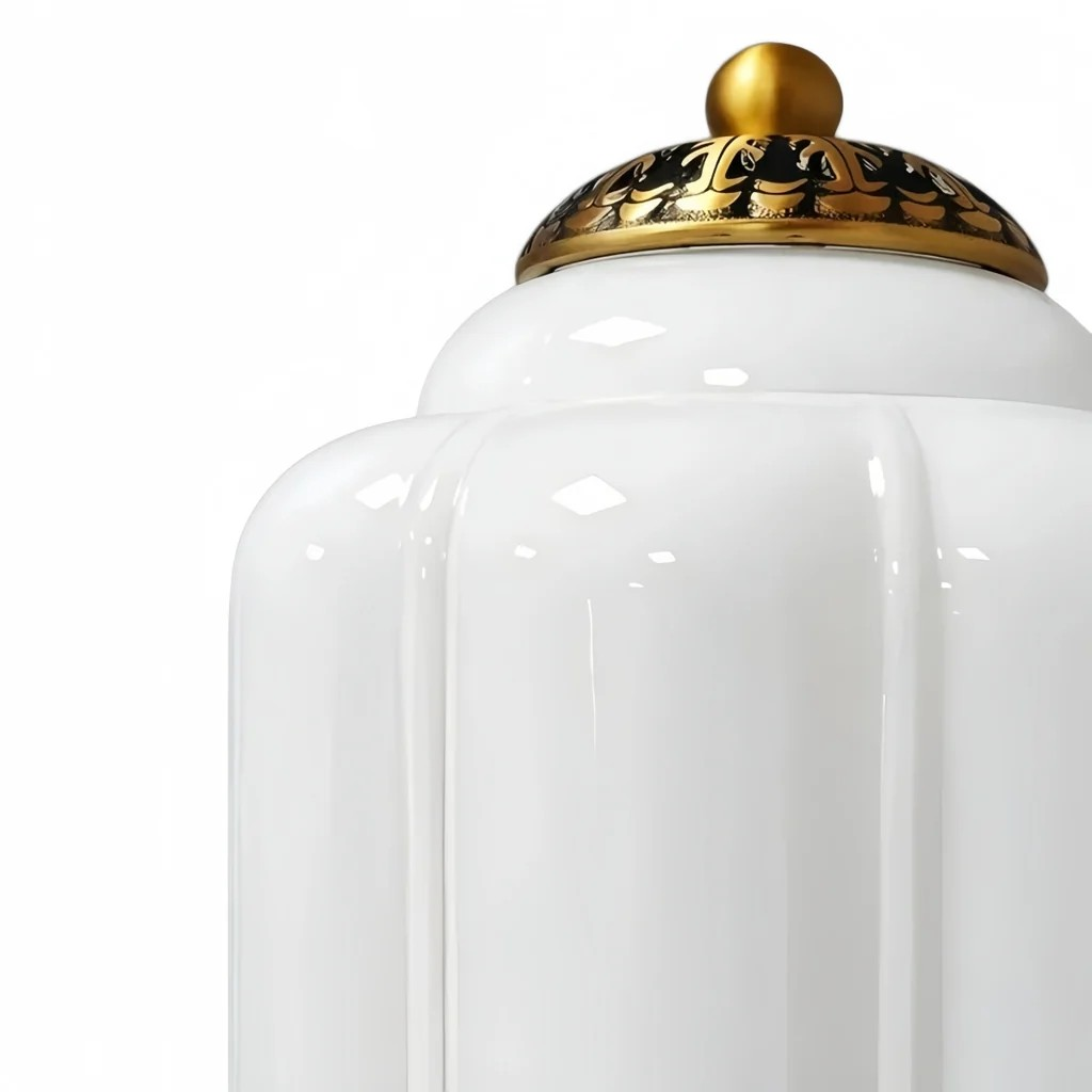 Fluted glass shade and ornate metal cap detail